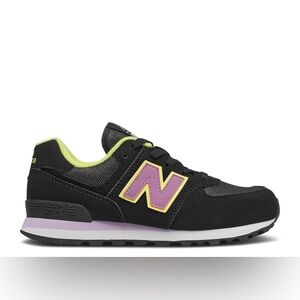 New Balance Girls Kids 574 Metallic Black Violet Glow Sneakers 3.5 Wide 3.5W